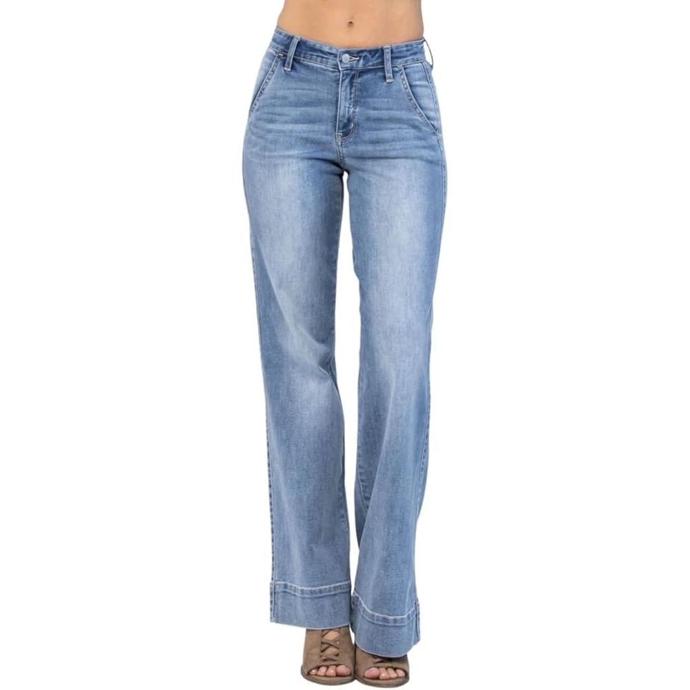 Judy Blue High Waist Wide Leg Jeans Light Wash Size 31 Trouser Hem